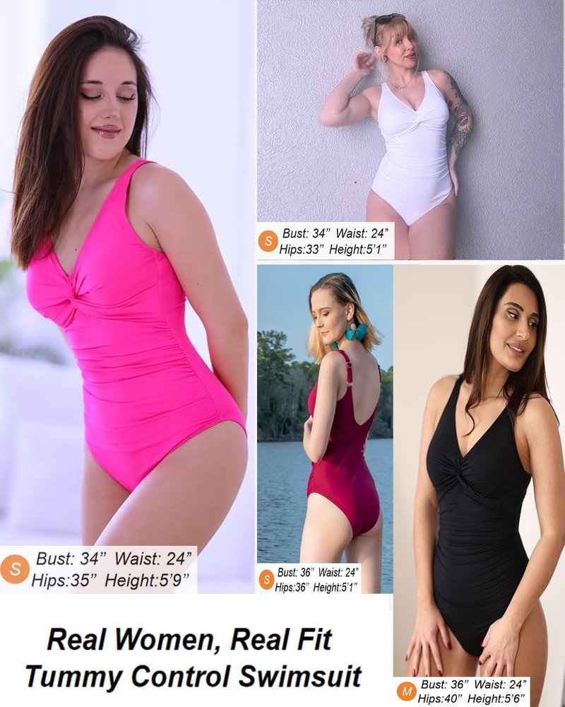 Holipick Brown Women Tummy Control One Piece Swimsuit - Push Up Bathing Suit Full Coverage Slimming Swimwear M