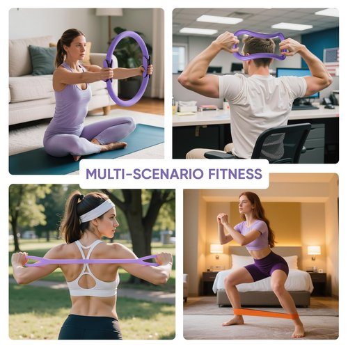 ElaraFit Home Pilates Kit for Women Purple Pilates Equipment Ring and Ball Set Magic Circle Hoop with 5 Resistance Bands Compact Toning Fitness Essentials Starter Set Accessories