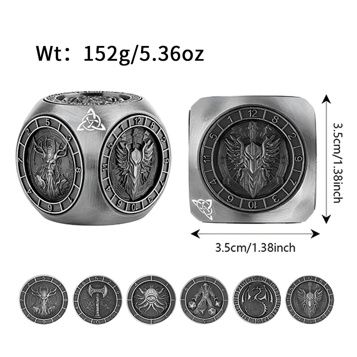 2025 New DND Spinner Dice for Dungeons and Dragons Gifts, 7-in-1 Metal Dice Set with 3D Relief, Polyhedral Roleplaying Game Dice, Fantasy D&D Tabletop RPG Accessories for DM & Player (Black-Gold)