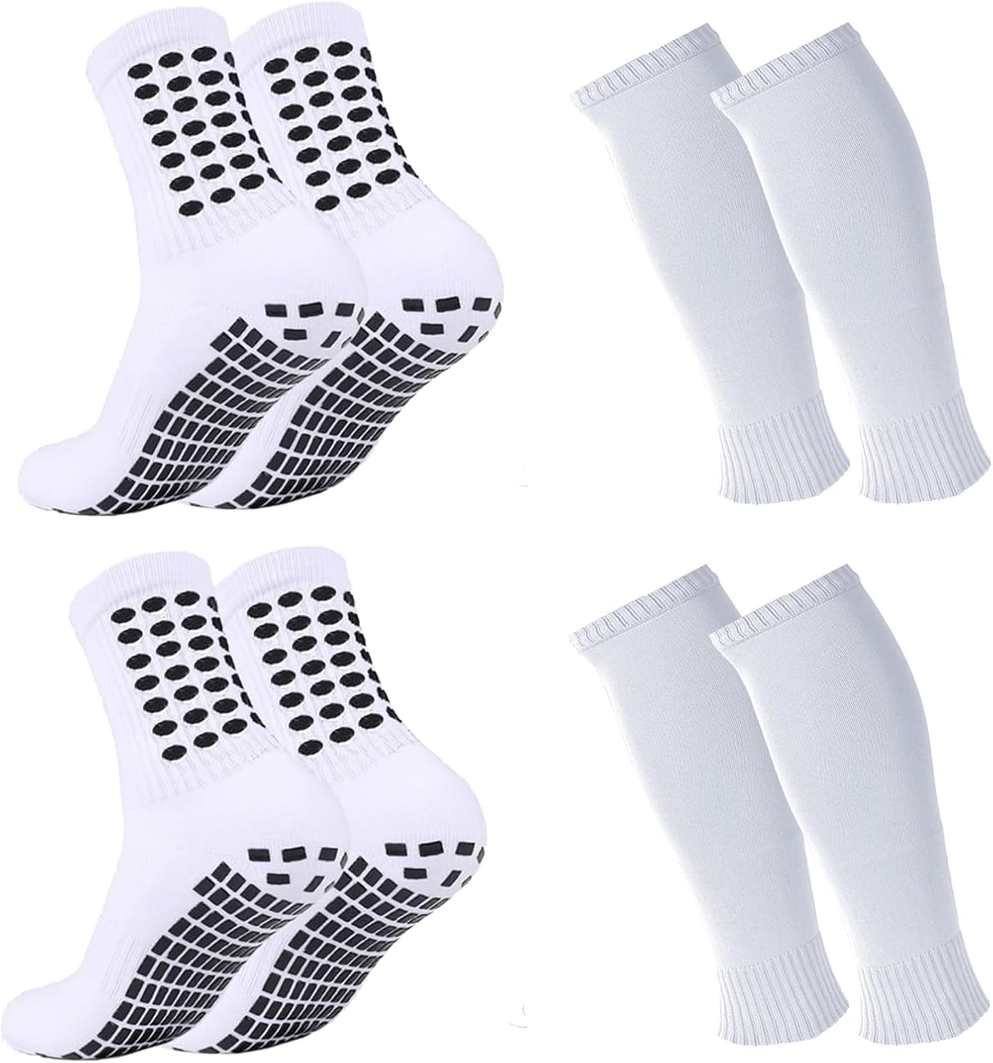 2 Set Kids Grip Soccer Socks with Shin Guard Sleeves Non Slip Soccer Leg Sleeve Socks for Boys Girls