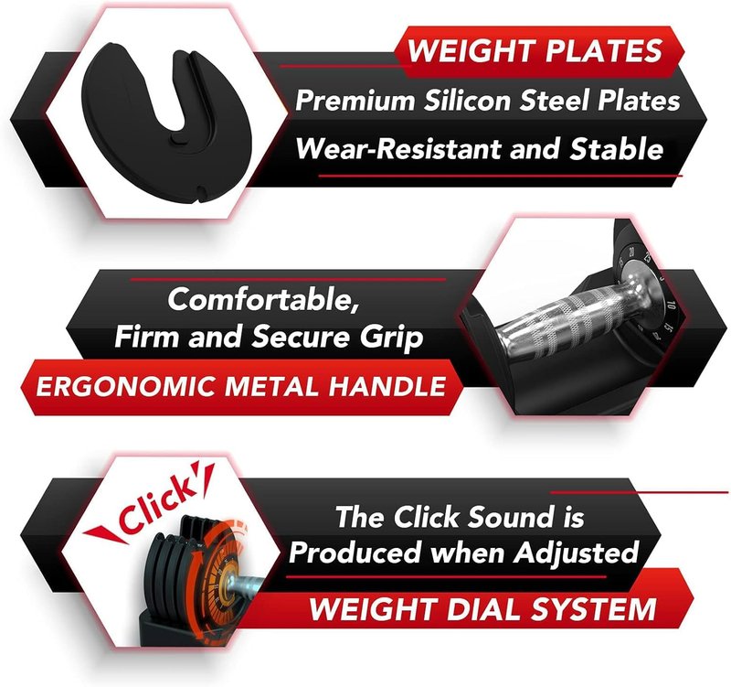 Keppi Adjustable Dumbbells Set-25lb Pair, Anti-Slip Metal Fast Adjust Weight Handle, Exercise & Fitness for Full Body Workout -DBA25(Pair)