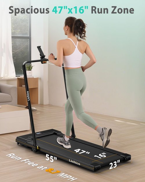 Lichico Walking Pad Treadmill with Handle Bar, 47"x16" Super Large Running Area, 8.7 MPH Compact Under Desk Treadmill for Home Office, 450lbs Walking Jogging Running Machine with Remote Control