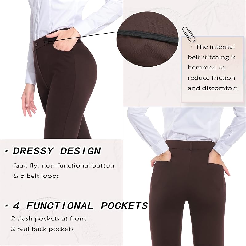 ZTN Women’s Dress Pants with Pockets — Black, Charcoal/Medium (Variation: Brown)