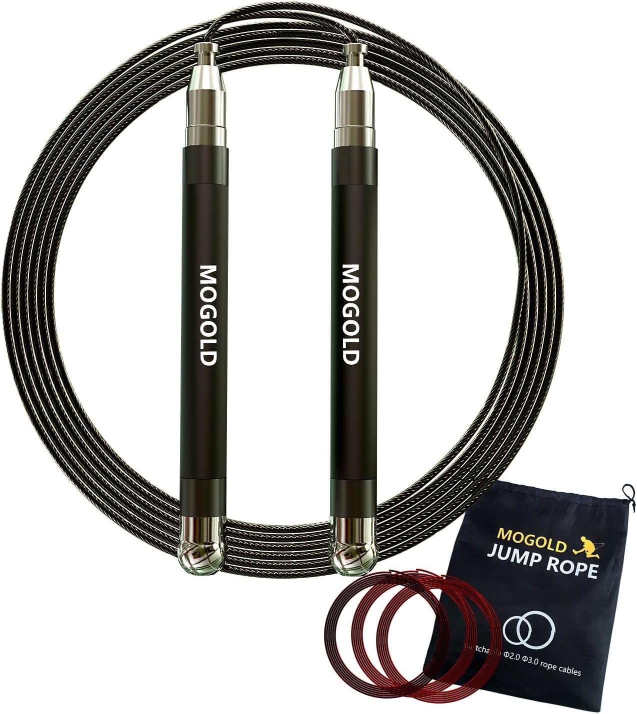 2-in-1 Speed Rope: 2mm for Boxing/MMA & 3mm for CrossFit - Tool-Free Adjustable Cable System with Dual Bearings - Sweatproof Hybrid Grip for High-Intensity Training