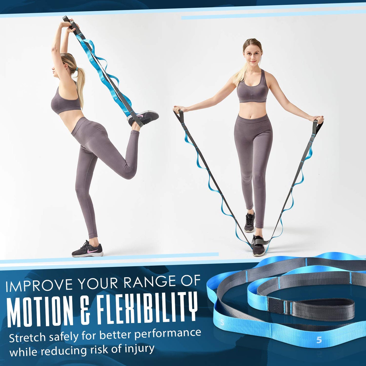 Relax Tony Yoga Stretching Strap | 12 Loops Non-Elastic Stretching Yoga Strap | Stretching Band for Physical Therapy, Home Workout Exercises, Pilates & Dance | Includes Carrying Bag & Workout Guide