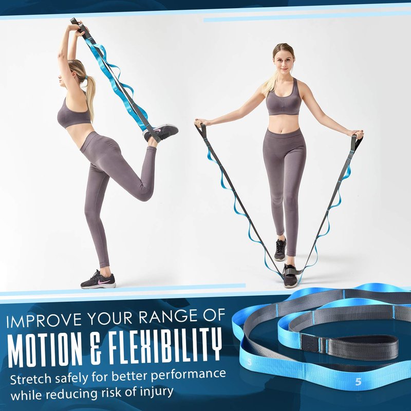 Relax Tony Yoga Stretching Strap | 12 Loops Non-Elastic Stretching Yoga Strap | Stretching Band for Physical Therapy, Home Workout Exercises, Pilates & Dance | Includes Carrying Bag & Workout Guide
