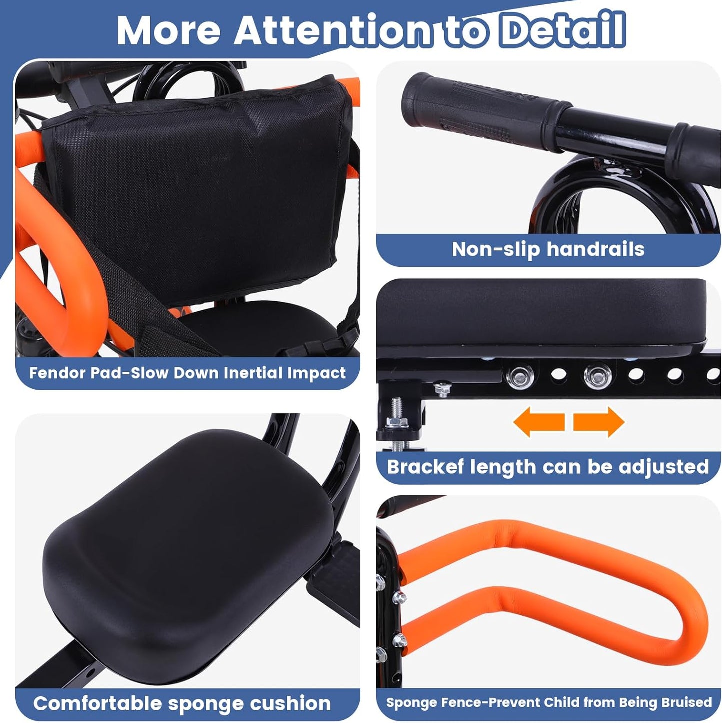 Kids Bike Seat Child Bike Seat Bicycle Seats for Children 2-5 Years Front Mount Kid Bicycle Seat Kids Bicycle Seats with Foot Pedals Front Mount with Handlebar Attachment Detachable