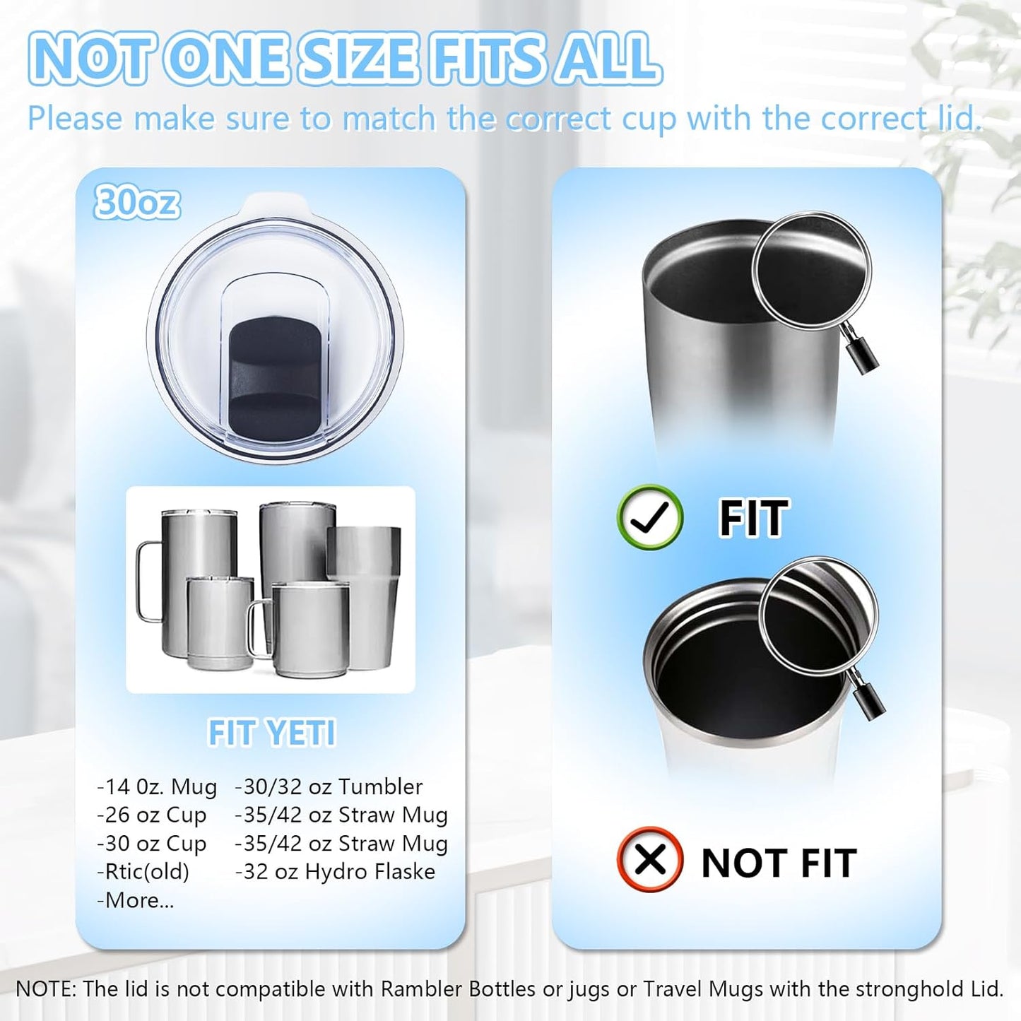 3 Pack 20 oz Tumbler Lid, Magnetic Slider Replacement Lids for YETI 20 oz Tumbler, 10/24 oz Mug and 10 oz Lowball, Spill Proof Cup Lids Covers Compatible for Ozark Trail, Old Style Rtic, BPA Free