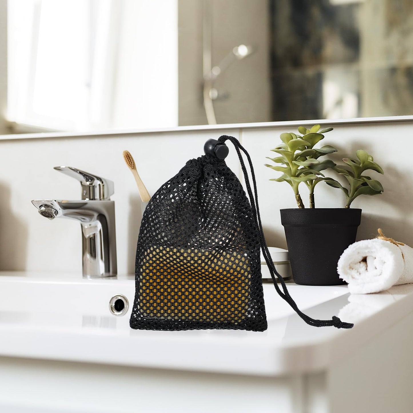InnoHHustle 6 Pcs Small Mesh Bags Drawstring, 6x4 Inch Mesh Drawstring Bag Black Small Nylon Bag with Drawstrings Portable Draw String Storage Bags Mini Nylon Net Pouch Travel Stuff Pouch