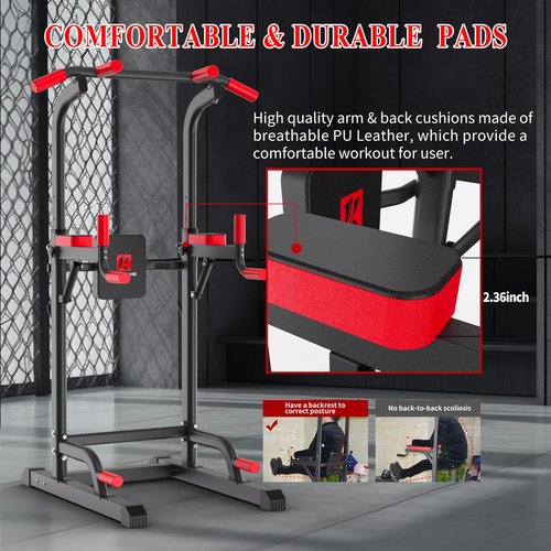 Power Tower Dip Station, Pull Up Bar Station & Multi-Function Gym Equipment For Home Strength Training Adujustable Height Up to 85.5",Load 350LBS