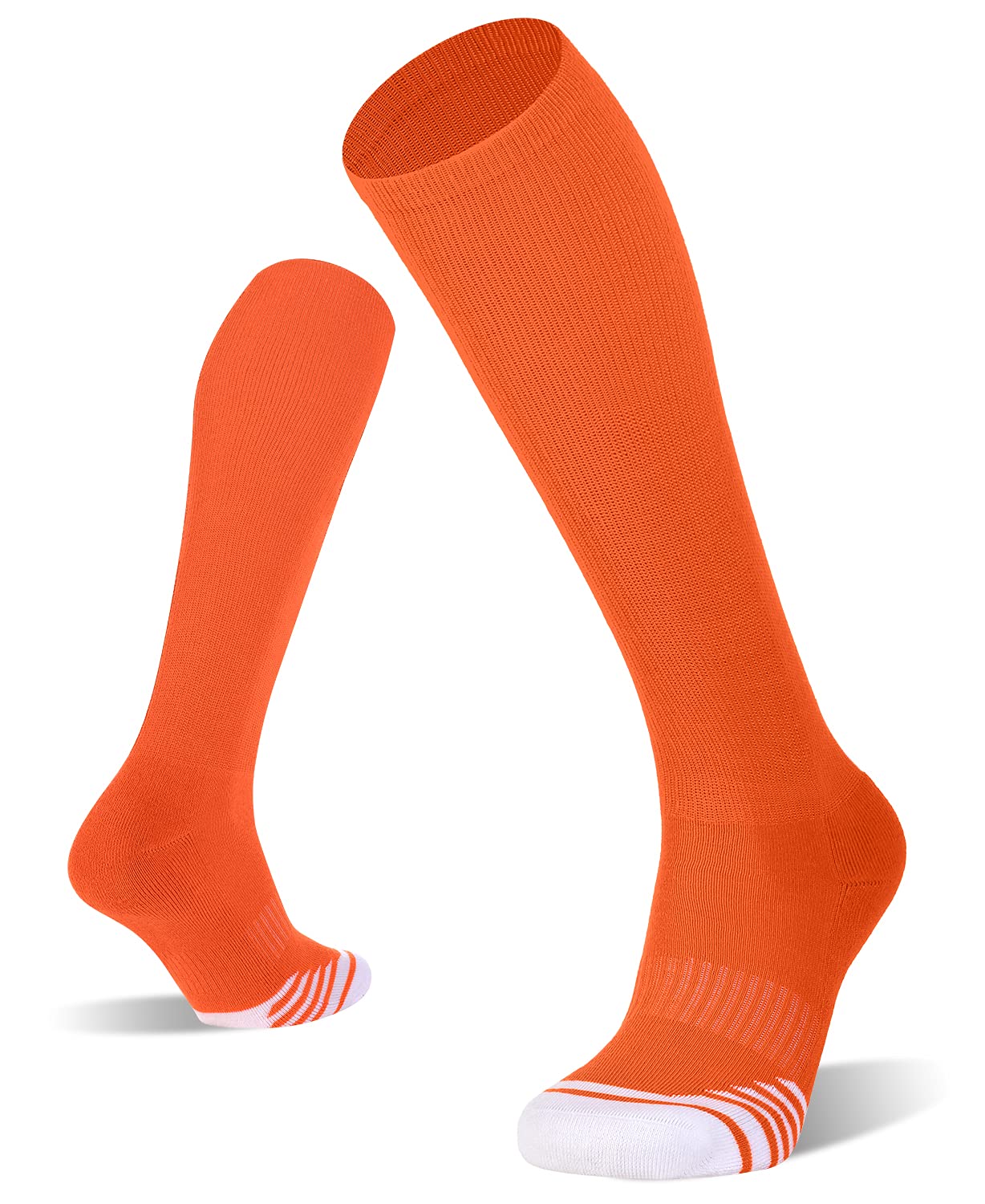 FITRELL 2 Pack Baseball Soccer Softball Socks for Kids Youth Men & Women Over-the-Calf Knee High Socks, Orange, Small