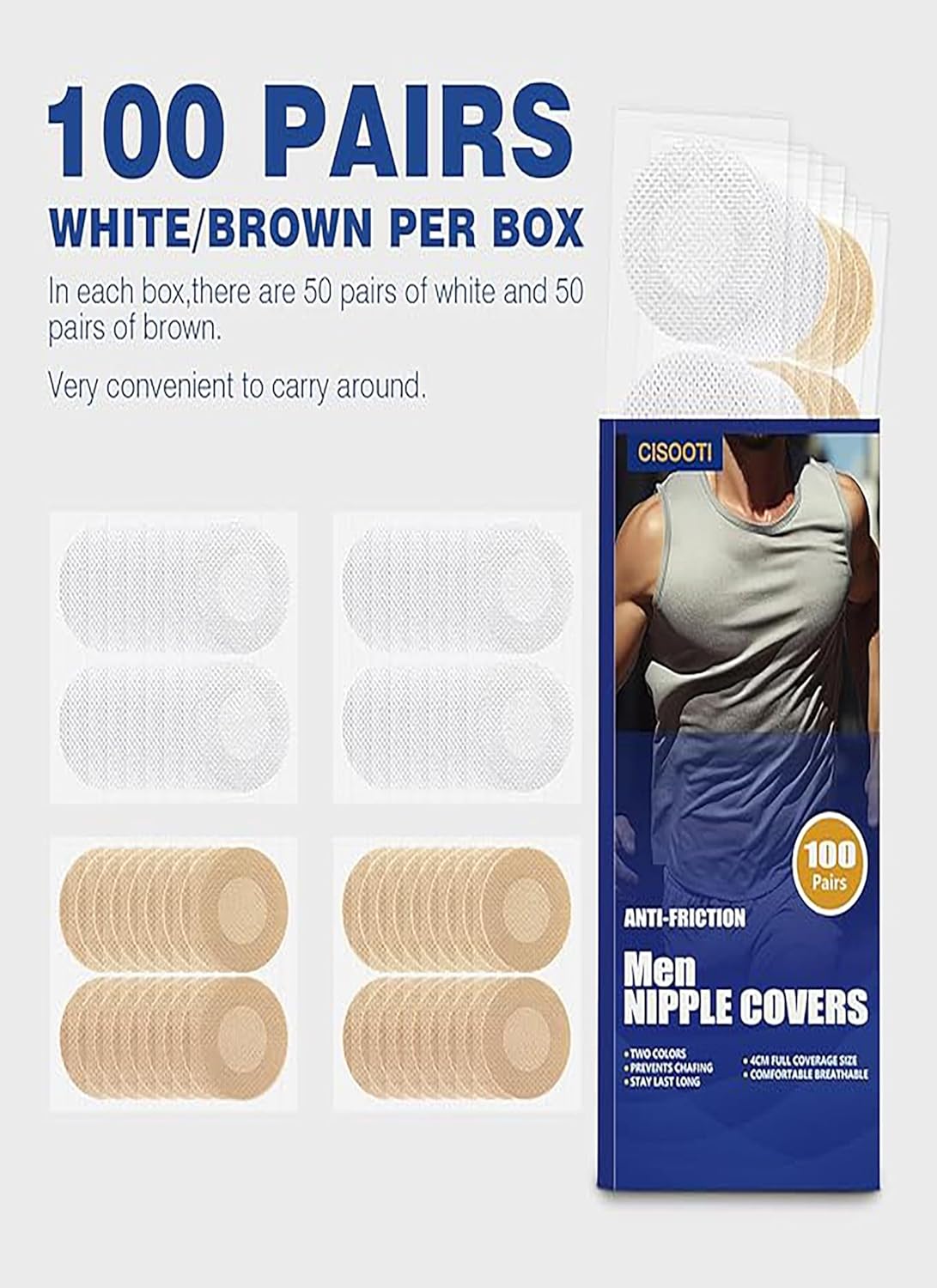 100 Pairs(200 Pieces) Men's Nipple Cover, Hide Nipple Tape, Anti-Chafing Nipple Covers for Sport and Daily Wear