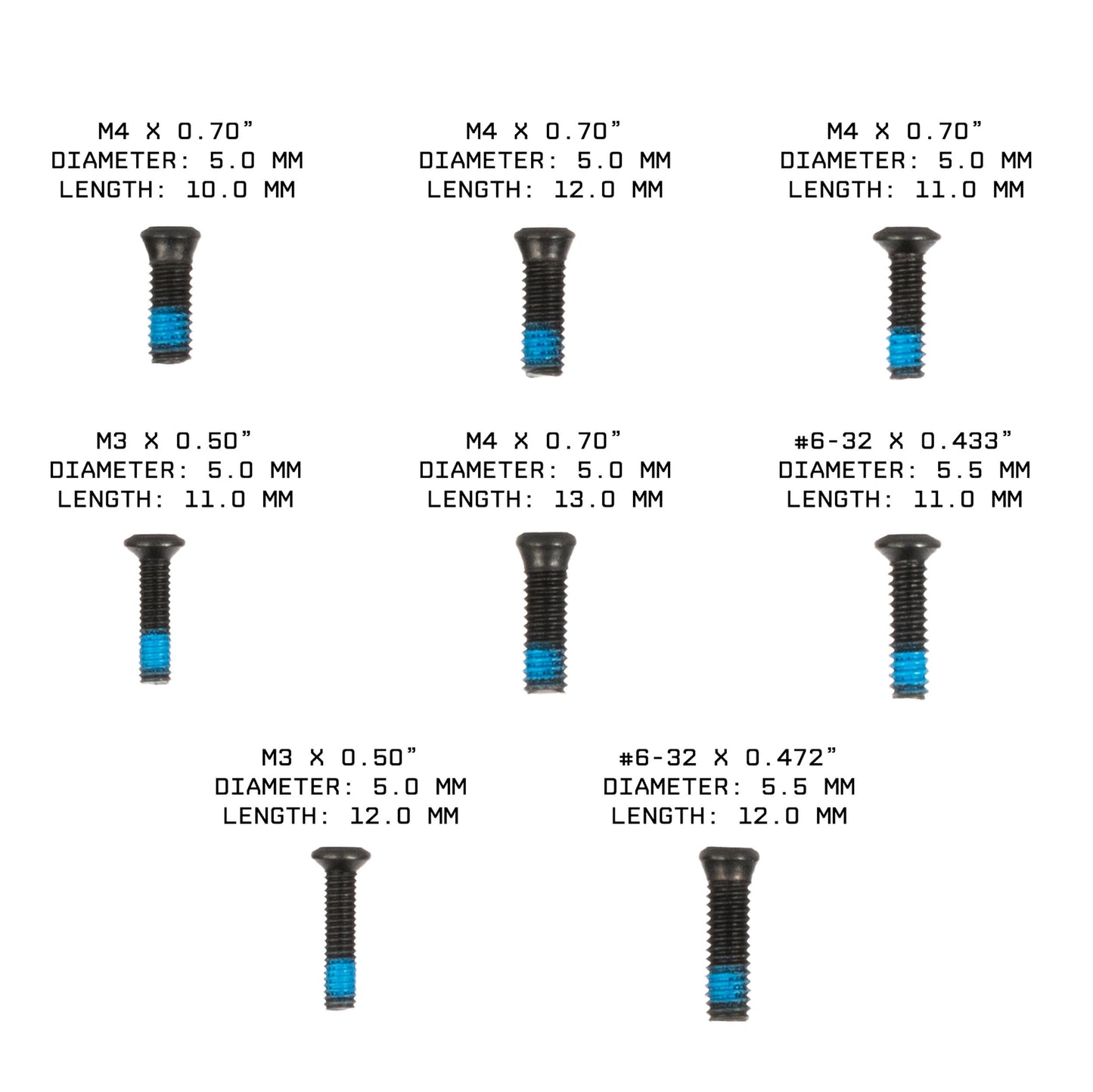 Monstrum Red Dot Screws for RMSc / 407K/507K | M3, M4, and #6-32 | Compatible with Glock 43X/48 MOS/Hellcat OSP with Plate/Sig P365/XL/S&W Smith and Wesson M&P 5.7/22 Magnum/Shield Plus/Equalizer