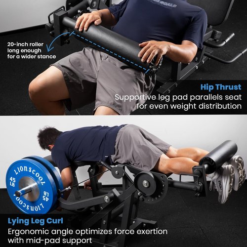 LIONSCOOL Leg Extension and Curl Machine Ultimate Ver. 4, 1100lbs Adjustable Seated Leg Extension, Lying Leg Curl Bench, Cable Operated 2??Plate Loadable Lower Body Exercise Equipment for Home Gym