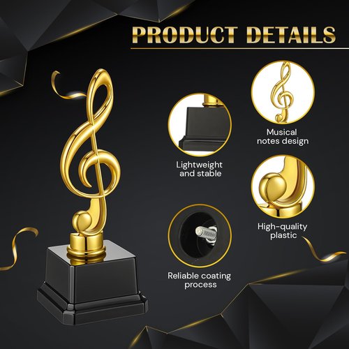 Affrolling 6 Pcs Small Gold Music Trophies 6.7 inch Plastic Music Note Trophy Awards for Team Participation Gift Prizes
