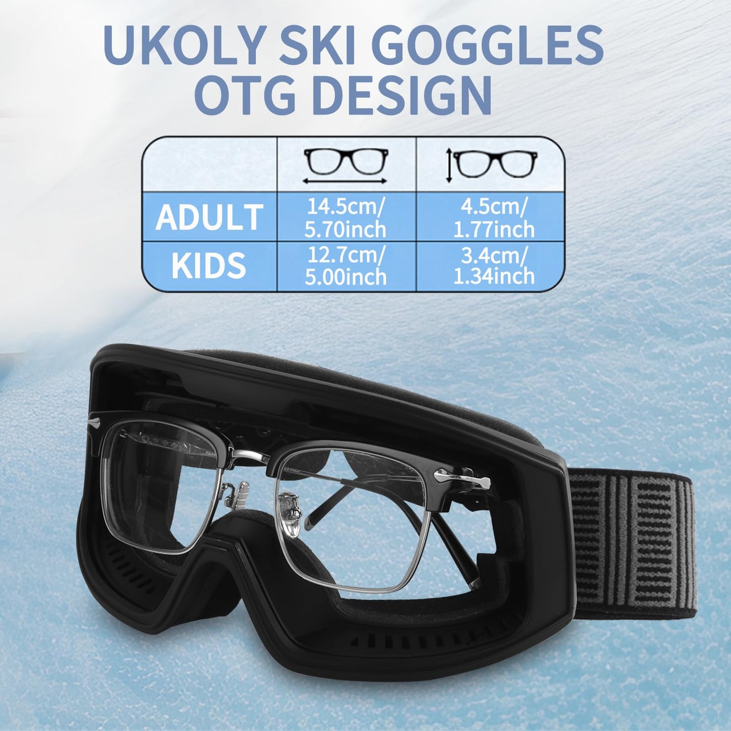 Ukoly Ski/Snowboard Goggles for Men Women, Snow Goggles HD Lens Anti-Fog Coating OTG Design UV400 Protection Windproof (Black Frame HD Photochromic Blue)