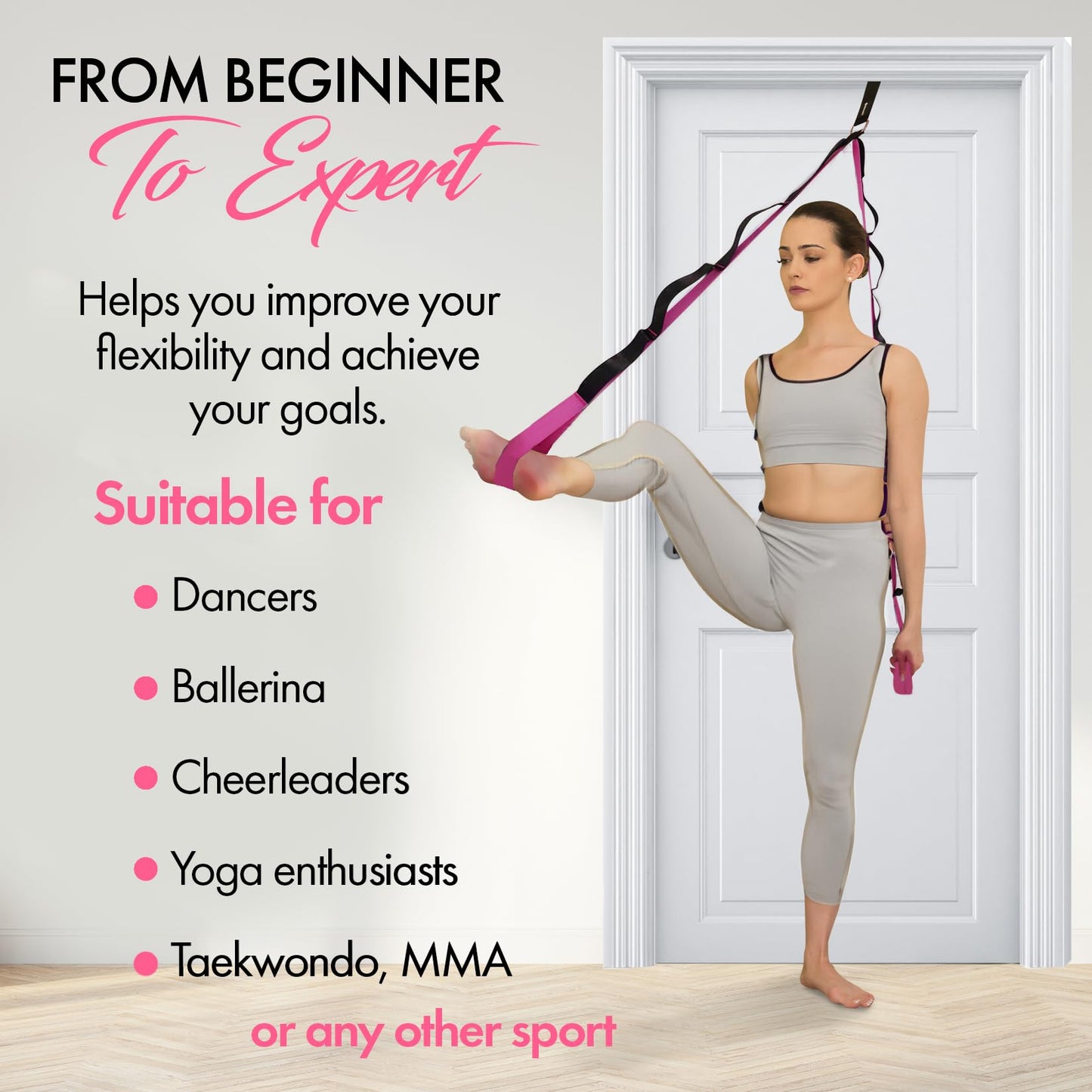 10-Loop Yoga Strap with Door Anchor – Stretch Strap for Flexibility, Deep Stretching, and Improved Balance – Perfect Yoga Accessory for All Fitness Levels (Purple)