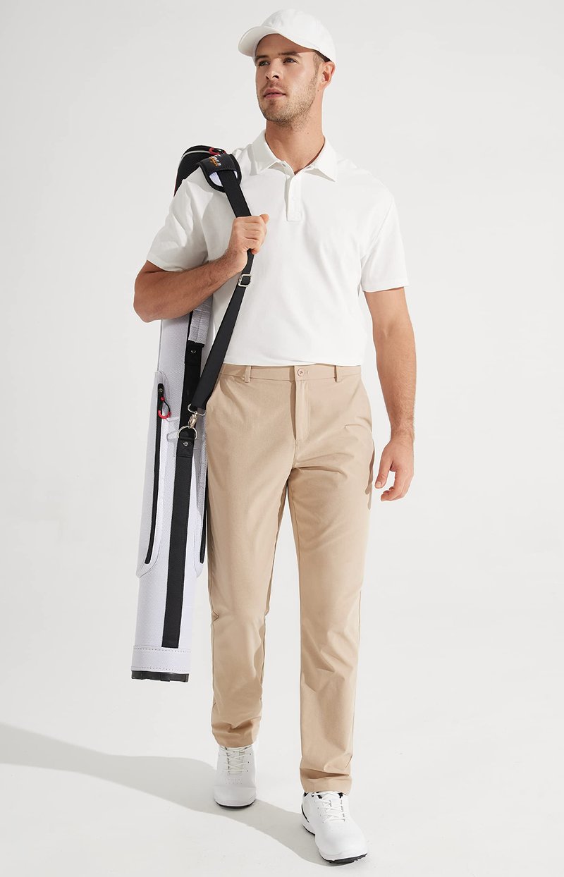 Libin Men's All Day Comfy Golf Pants Work Dress Pants 34" Quick Dry Lightweight Business Casual Trousers for Men with Pockets Water Resistant, Khaki, 34W x 34L