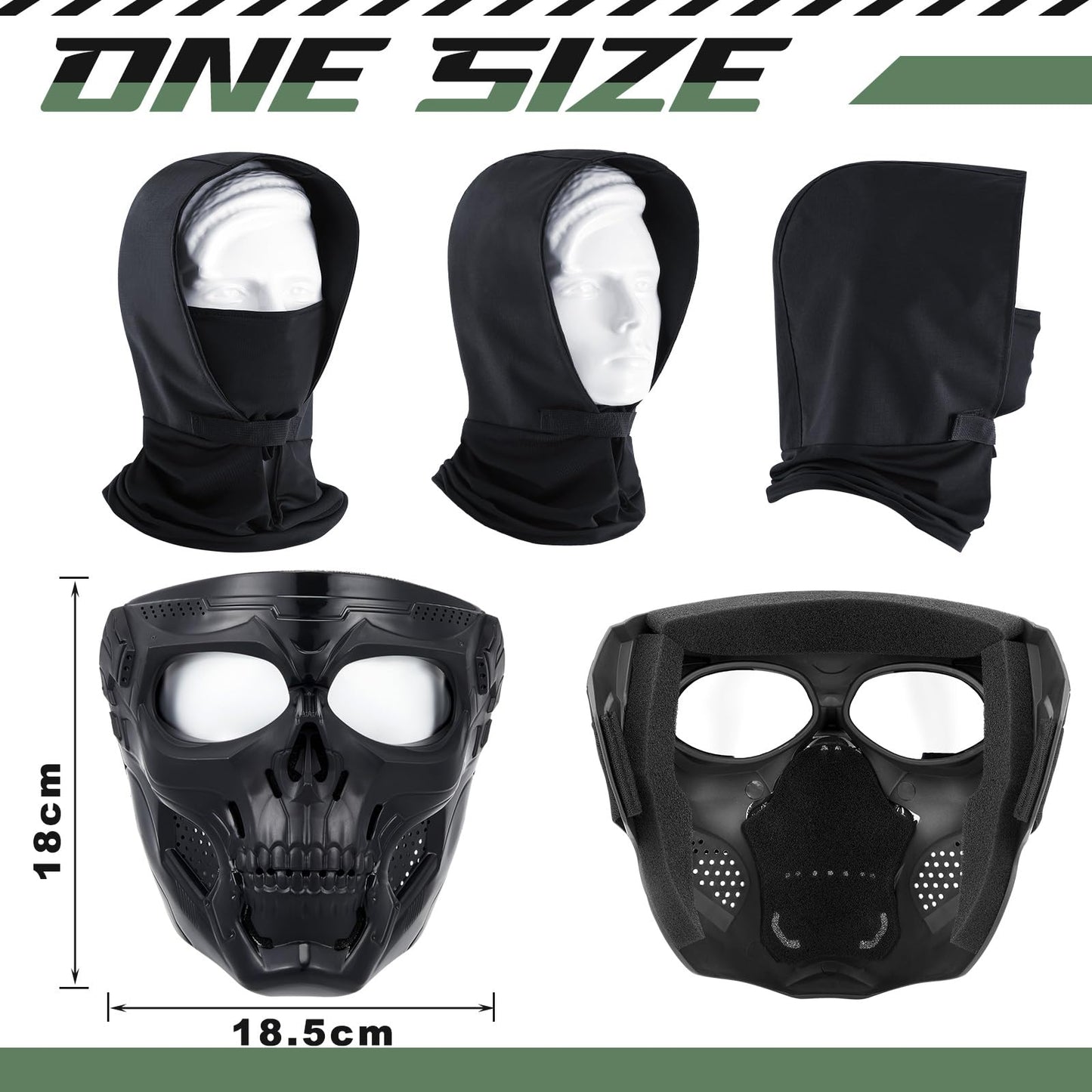 Kanayu Skull Mask with Balaclava Headgear Full Face Scary Tactical Mask for Men for Cs Survival Games Shooting Cosplay Movie Paintball Halloween