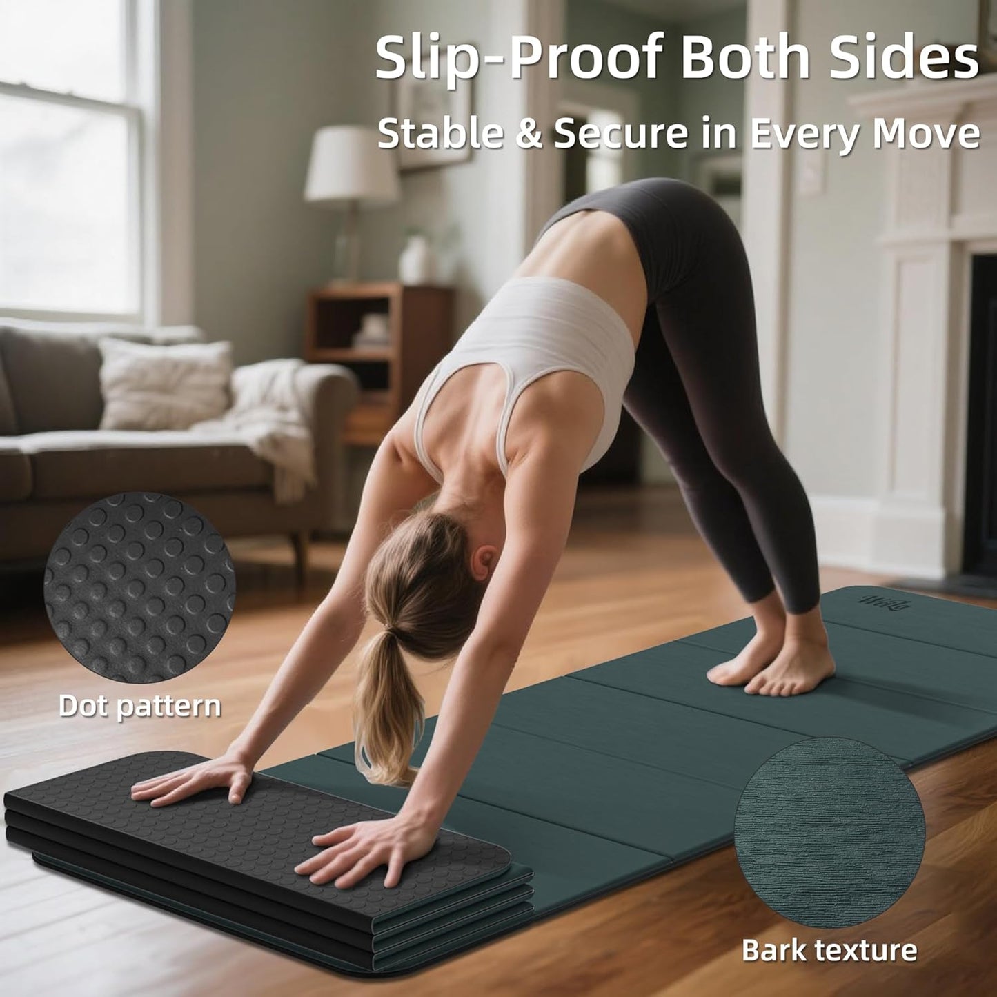 1/2inch Extra Thick Foldable Yoga Mat with SGS Certified Odourless POE Material - Light Weight Non Skid Easy to Clean Travel Workout Excercise Mat, 71x24inch