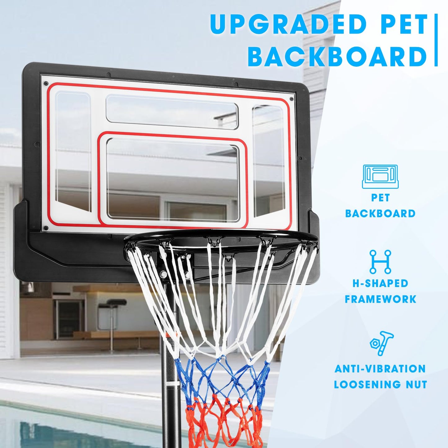 HYPATA Portable Basketball Hoop Outdoor, 4.7-6.9 FT Adjustable Basketball Hoop for Kids and Adults in Outdoor/Indoor,with Sturdy Base and Backboard,Easy Assembly for Home Use