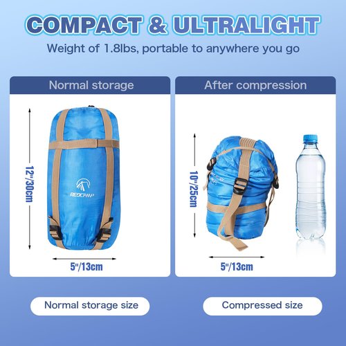 REDCAMP Kids Mummy Ultra Lightweight Sleeping Bag for Backpacking, Comfort for Warm Weather, with Compression Sack, Blue