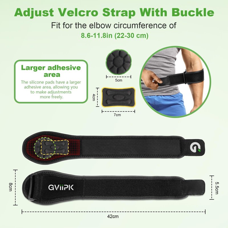 Gviipk Tennis Elbow Brace for Men Women, Adjustable Elbow Strap for Tendonitis with Compression Pad, Golfers Elbow Brace for Pain Relief, Arm Forearm Brace Bands - Black 1 Pack