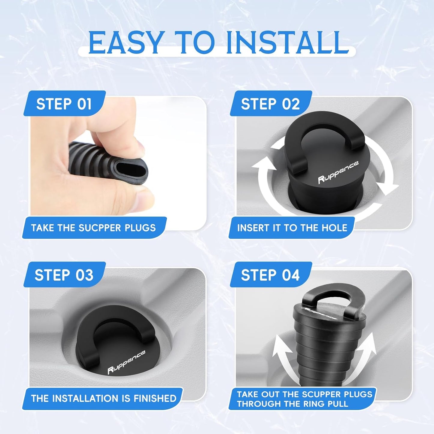 1.25" Kayak Scupper Plugs for Boats, Livewell Boat Drain Plug Kit, Kayak Plugs for Sit on Top with Ring Pull, Push-in Stopper for Drain Holes (6 Packs)