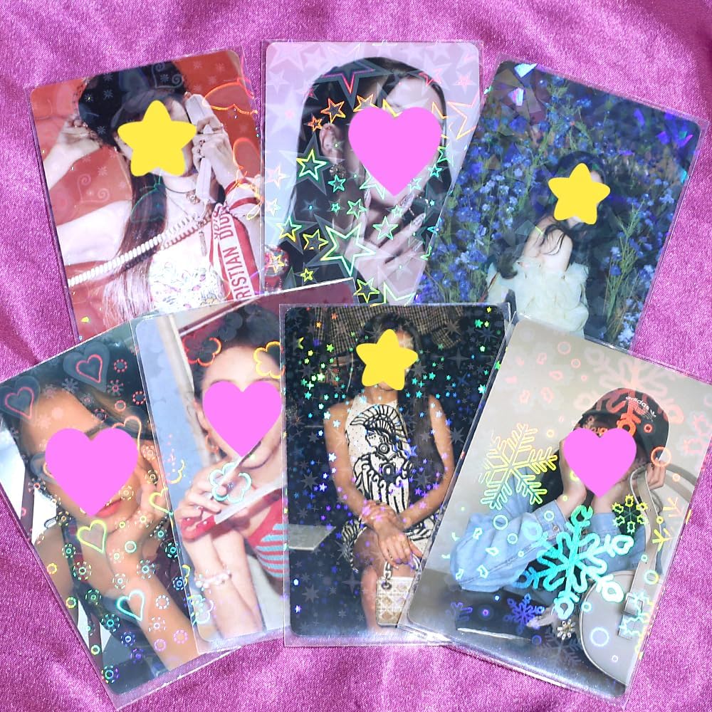 100 Pcs Laser Flashing Photocard Sleeves Holographic Card Sleeves for Trading Cards Penny Sleeves Photocard Holder Rainbow Star Heart Flower Card Protector
