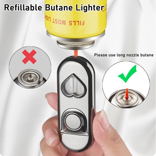Torch Lighter, Dual Flame Butane Lighter Refillable, Windproof Adjustable Jet Flame and Soft Flame, with Heart-Shaped Transparent Gas Window, for Men Women (Without Butane)-Rainbow