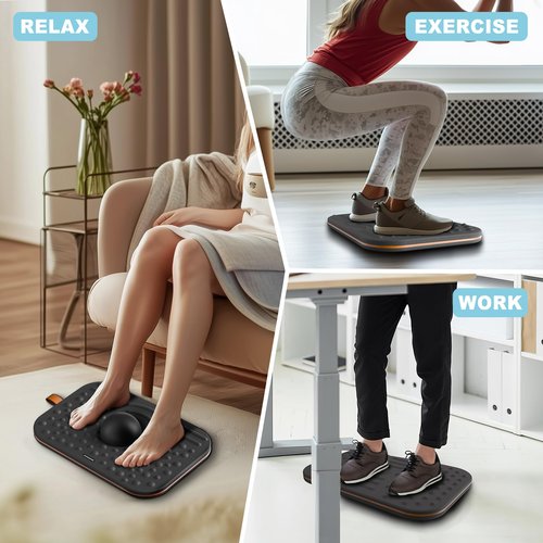 ERGO COLLECT 360-Degree Wobble Balance Board for Adults - 2-in-1 Dual-Sided Anti-Fatigue Mat & Stability Trainer for Standing Desk, Home Gym or Office - Premium PU Leather & Solid Wood
