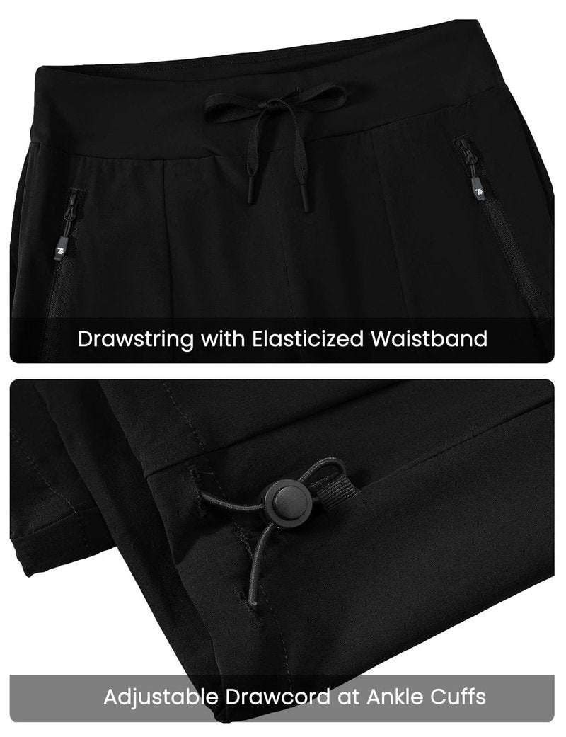 TBMPOY Women's Hiking Pants Lightweight Water Resistant Travel Casual Stretch Quick Dry Work Outdoor Zipper Pockets Black L