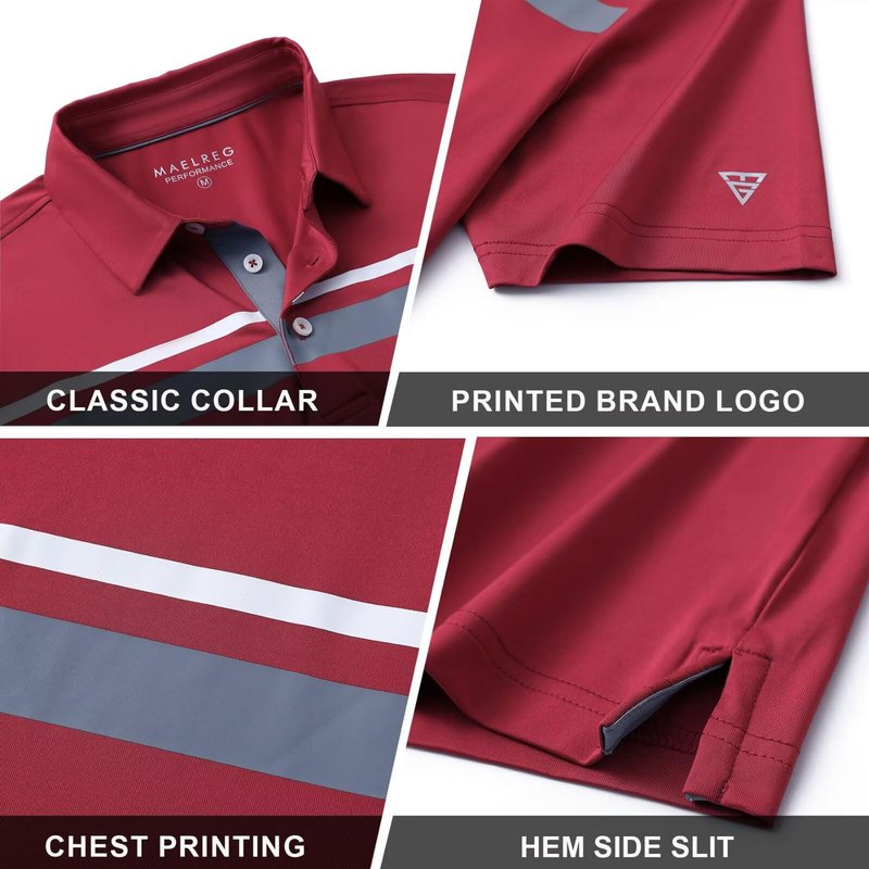 M MAELREG Mens Golf Shirts Dry Fit Short Sleeve Fashion Print Striped Casual Short Sleeve Collared Golf Polo Shirts