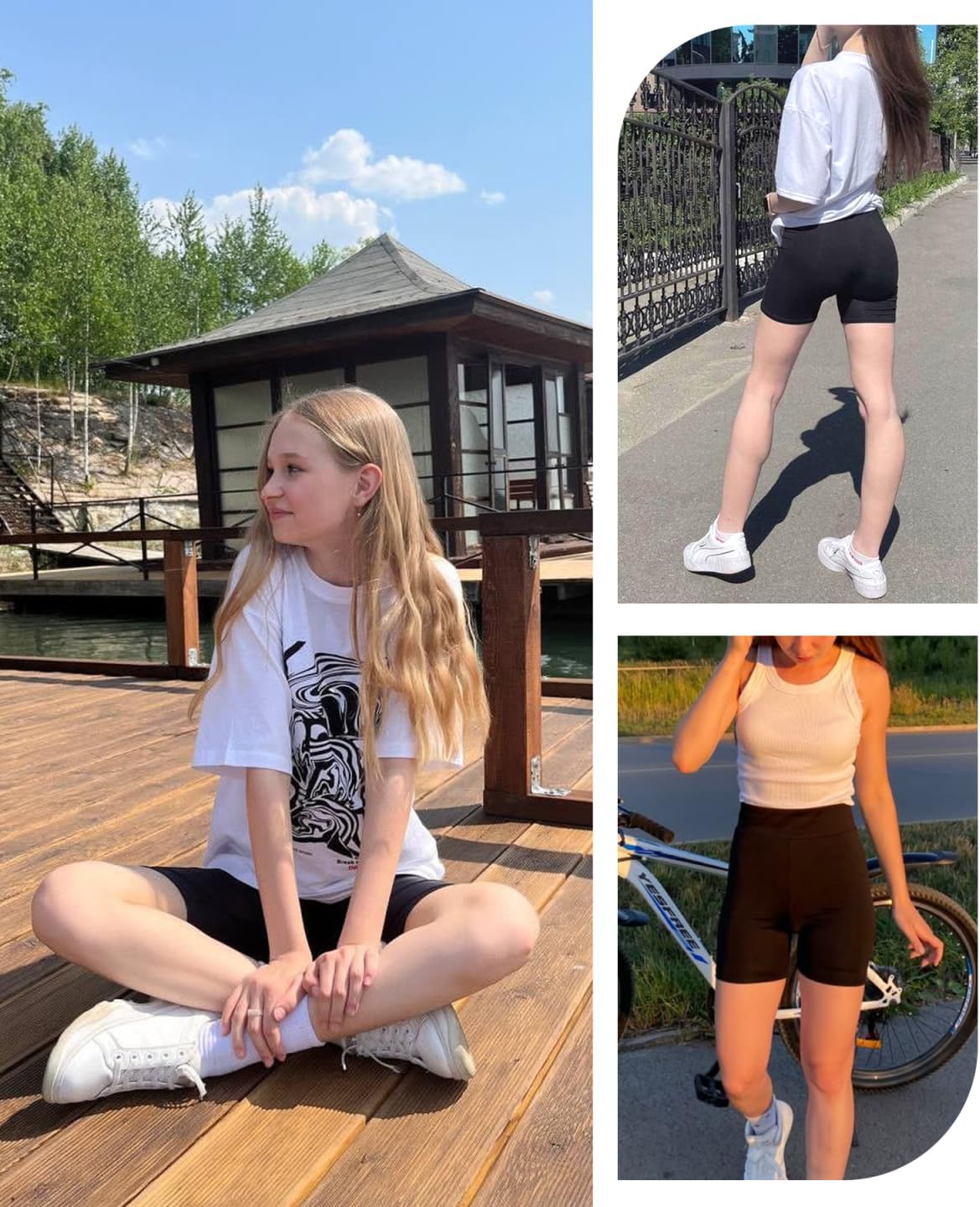 3 Pack Girls 4'' High Waisted Black Biker Shorts, Athletic Running Yoga Shorts for Kids Teen