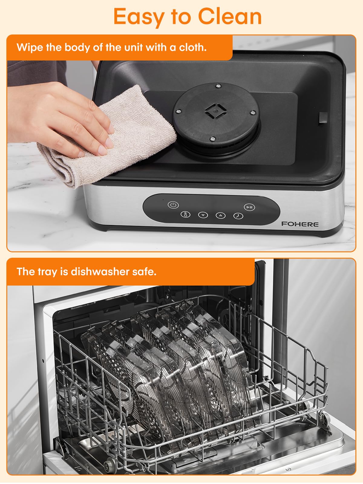 FOHERE Food Dehydrator, 5 BPA-Free Tray Dehydrators for Food and Jerky, Fruit, Herbs, Meat, Dog Treats, 48H Timer and 95-158°F Temperature Control, 400W Dehydrator Machine, 11.42" Stackable Trays