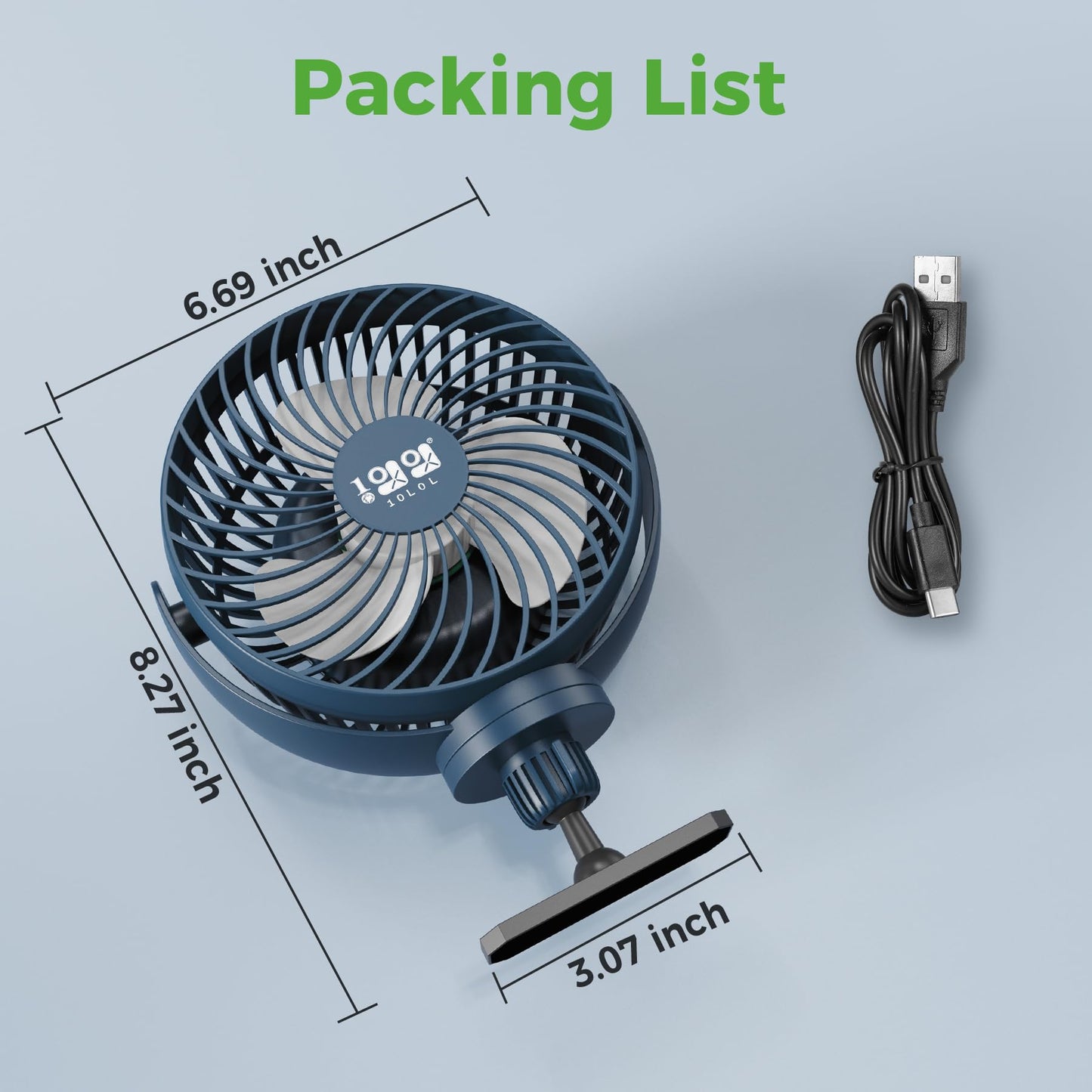 10L0L Magnetic Golf Cart Fan Rechargeable with Flexible Tripod Mount - 10000mAh Battery Operated Portable Fan 360° Rotatable Head, Fits for Yamaha/EZGO/Club Car Golf Cart with LED Light