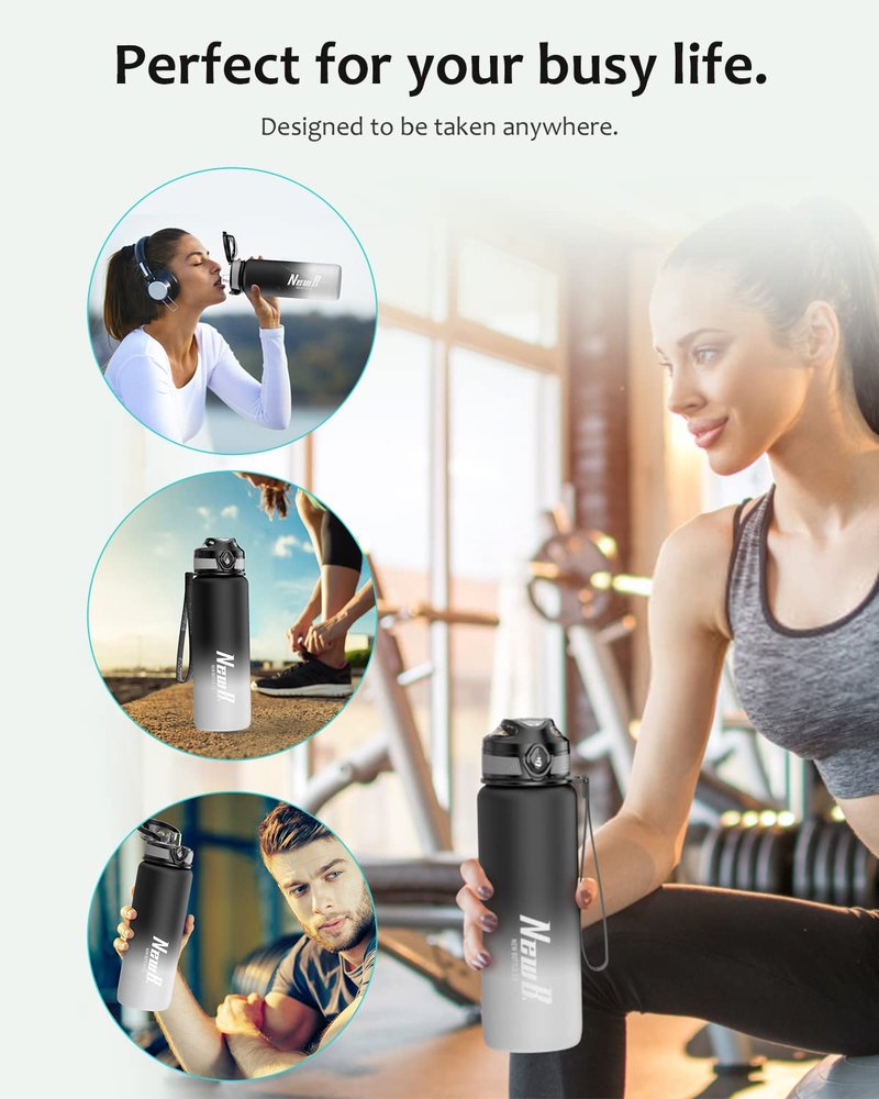 Pluralla One Touch Sport Water Bottle (Pack of 1) with Carry Handle, Leak Proof, Flip Top Lid, BPA Free, Tritan Material Water Bottle, Ideal Gift for Travel, Gym and Outdoor Fitness | 22 oz, 34 oz