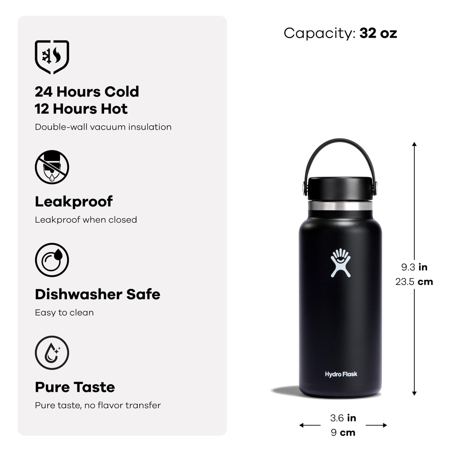 Hydro Flask Water Bottle - Insulated Stainless Steel - Wide Cap Lid, Non Spill, Leakproof 32 Oz Coconut Cream