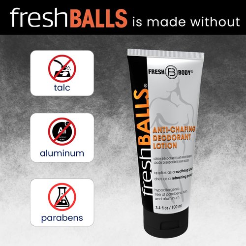 FRESH BALLS Deodorant for Men: Anti-Chafing Sweat Defense & Odor Control - Aluminum Free, Talc Free, Soothing for Private Parts - 3.4 oz