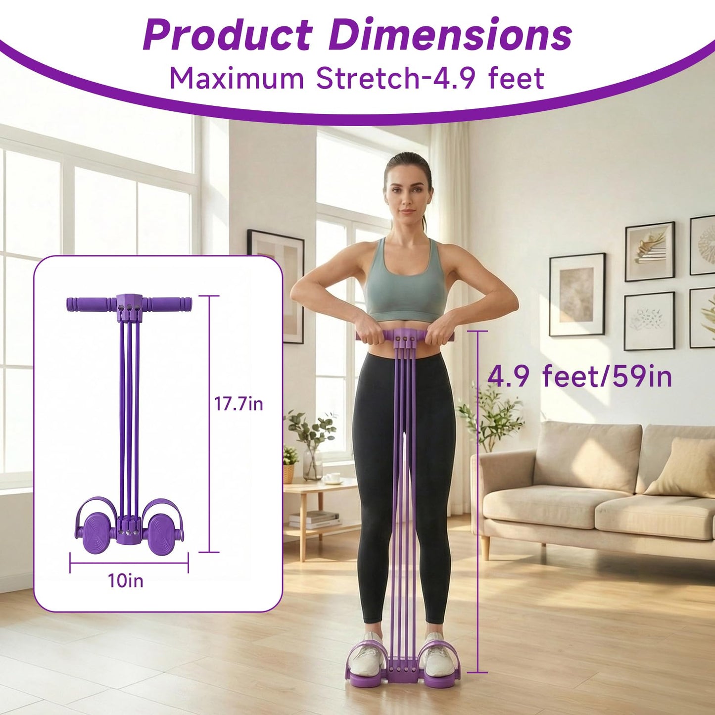 Pedal Resistance Bands with Handles, Adjustable 6-Tube Foot Pedal Resistance Band, Heavy-Duty Natural Rubber Tension Bands for Full Body Workout, Home Fitness Training for Abdomen, Arms, Legs & Waist