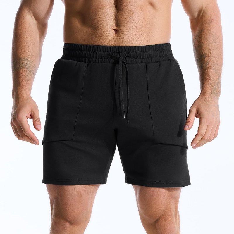 BROKIG Zero Armor Mens Gym Shorts 7" Inseam Slim Fit Anti-Chafing Cotton Workout Shorts with Zipper Pocket(Medium,Black)