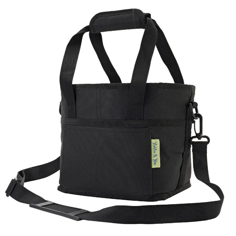 4 Water Bottle Holder with Strap | Family Size 4 Compartment Drink Bag, Multiple Tumbler Carrier Caddy | Adjustable Fits Large & Small Drinks | Hands Free, Won't Tip Over in Car (Black)