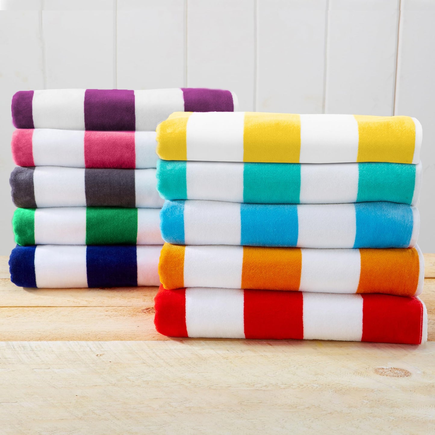 Great Bay Home 100% Cotton Velour 4 Pack Beach Towels 30" x 60" - Cabana Stripe Pool Towels - Quick Dry, Large Swim Towel (Light Grey)