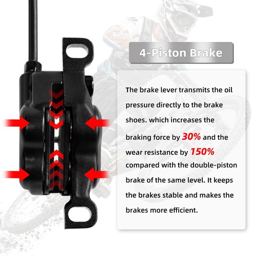 Z00M HB876 4-Pistons Hydraulic Disc Brake Set, MTB Hydraulic Brakes Left Front 850mm Right Rear 1450mm Bicycle Hydraulic Brake Kit for eBike, Mountain Bike, Road Bike, Fat Bike(Pre-Bled)
