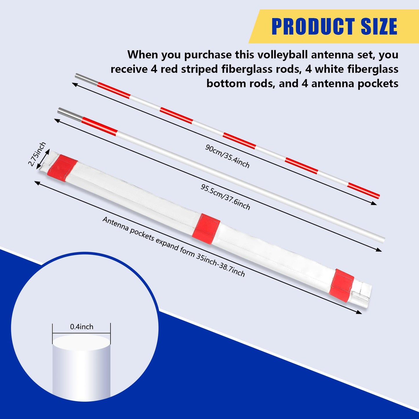 HZCGJMY Volleyball Antenna Pole Set with Collapsible Referee Antenna Poles and Sleeves for Indoor and Beach Volleyball Net Training Equipment Accessories Vertical and Horizontal Straps