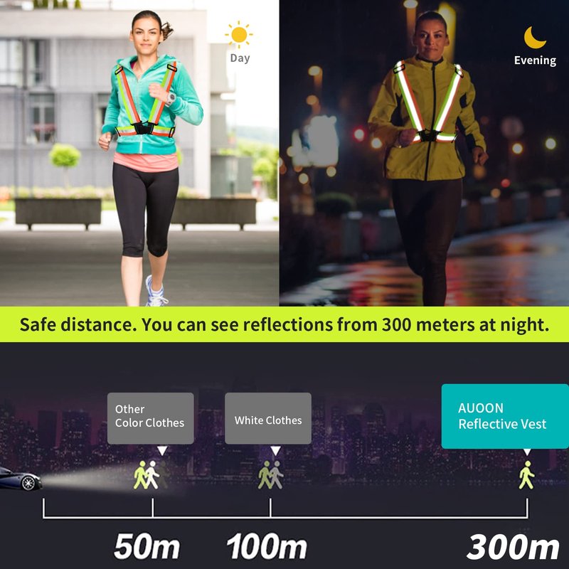 Dairzitv 2 pcs Reflective Vest, Adjustable High Visibility Reflective Safety Straps Gear for Outdoor Jogging, Cycling, Walking, Riding and Pet Walking