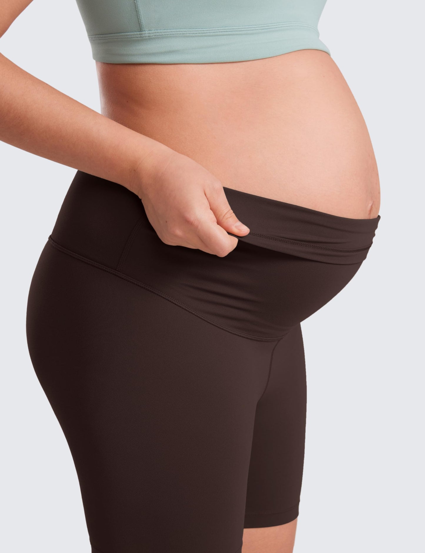 CRZ YOGA Butterluxe Maternity Biker Shorts 6" - Over The Belly Pregnancy Yoga Workout Womens Activewear Buttery Soft Hot Fudge Brown Medium