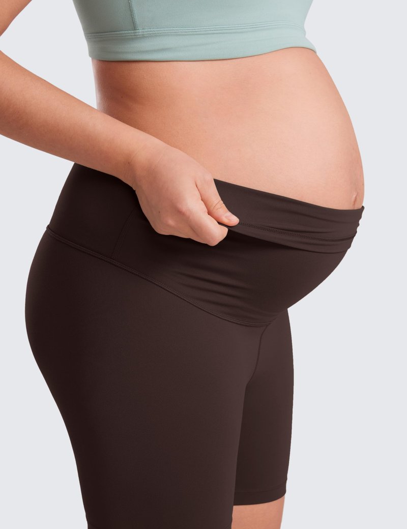 CRZ YOGA Butterluxe Maternity Biker Shorts 6" - Over The Belly Pregnancy Yoga Workout Womens Activewear Buttery Soft Hot Fudge Brown Medium