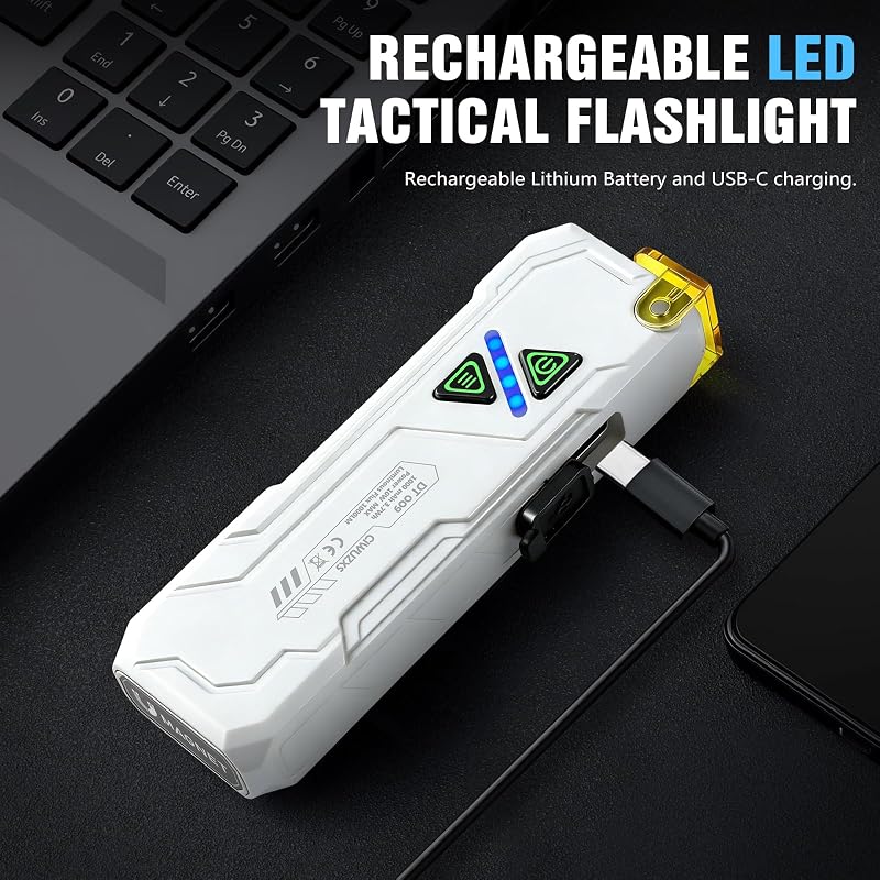 EDC Flat Rechargeable Flashlight with UV & RGB, Dual Switch, Magnetic Clip – White (Variation: RGB White+1+Compact)