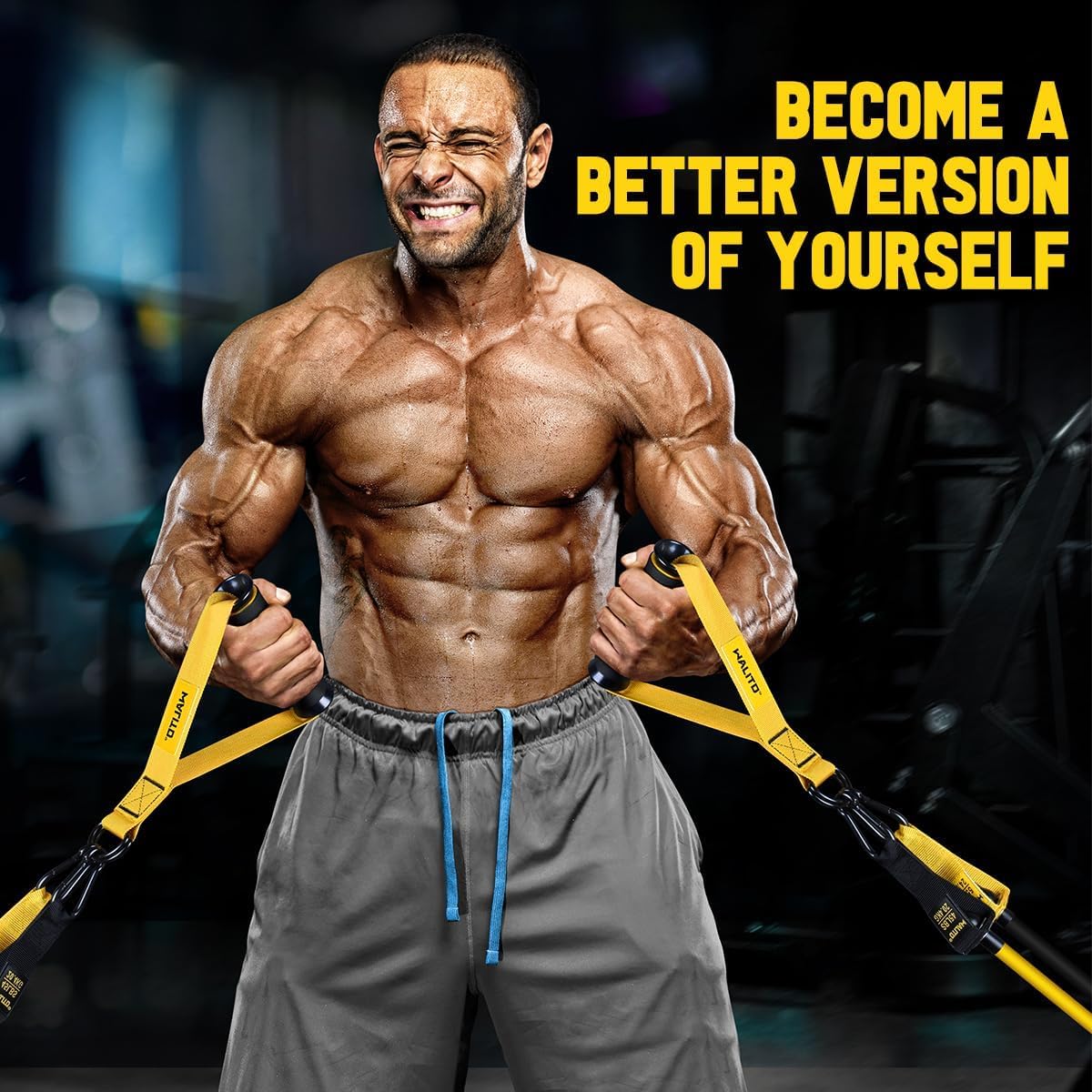 WALITO Resistance Bands Set - Exercise Bands with Handles, Door Anchor, Legs Ankle Straps, for Heavy Resistance Training, Physical Therapy, Muscle Training, Yoga, Home Workouts, Gym (Yellow 300Lbs)